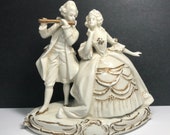 Vintage German Porcelain Sculpture, 39 Serenade, 39 7 quot x 7, quot Gilt White, Mint