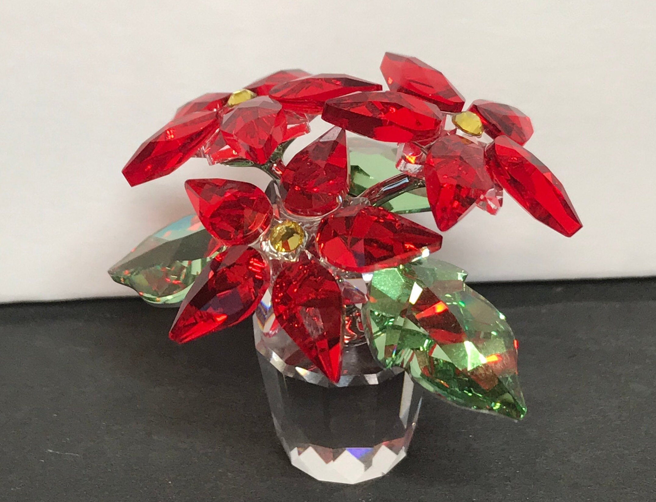 Small Swarovski Crystal Poinsettia Plant in Crystal Vase Etsy