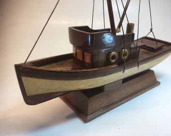 Perky Little Hand-Made, All-Wood Model Work Boat w Style and Flair, for Display