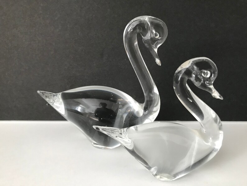 Lovely Pair of Blown Glass Swans 4.5 and 3.25 Etsy