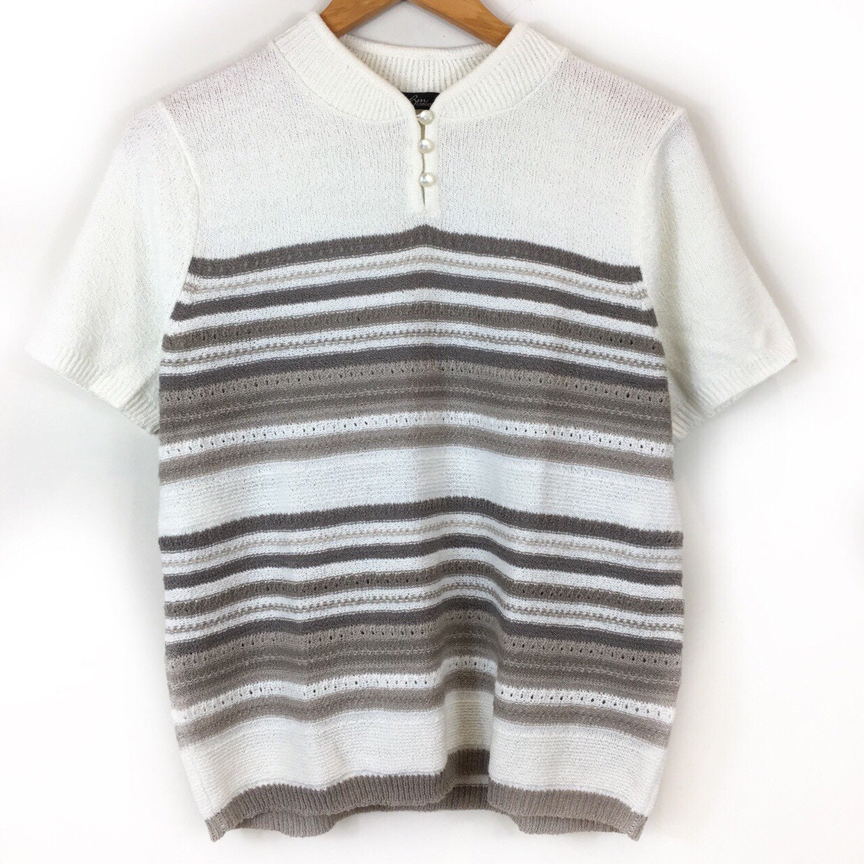 Image of Boho Top, Retro S Striped Knitted Jumper S Abstract Mod Winter