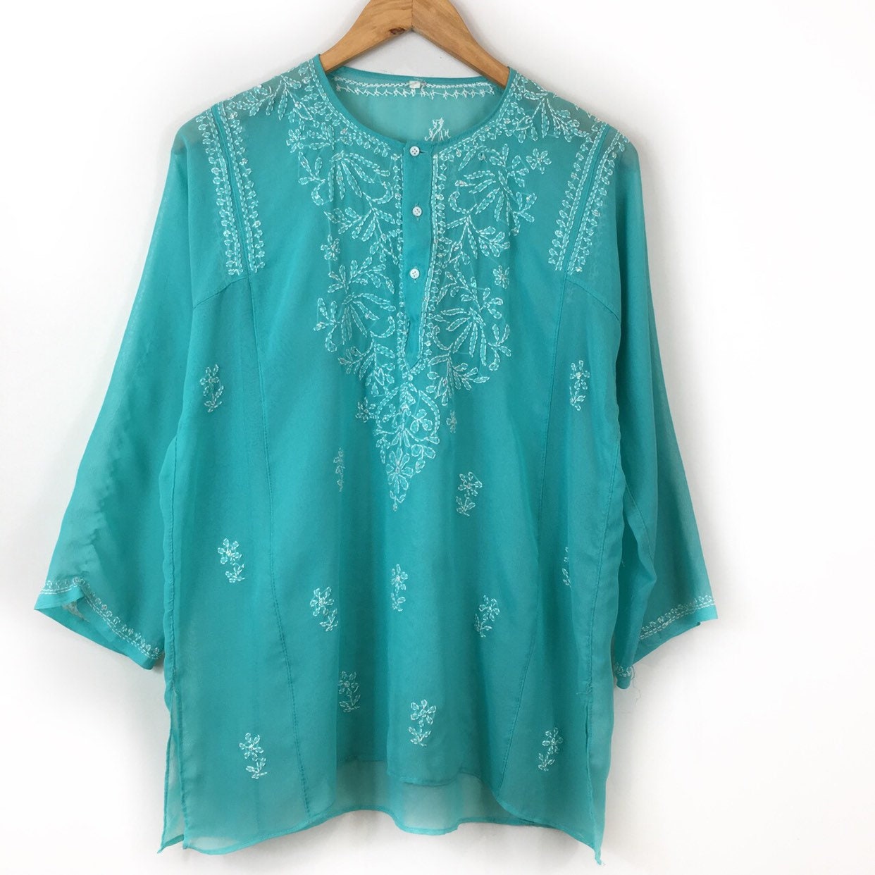 Image of Boho Top, Floral Retro Summer Festival Hippie Kaftan Beach Embroidered Top