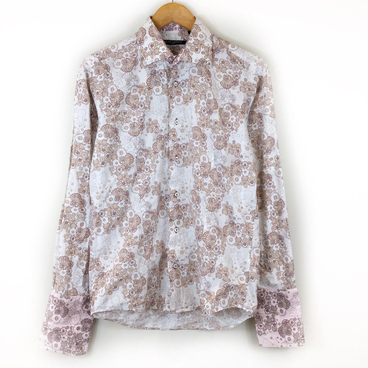 Image of Mens Shirt, Floral Retro Guide London Unisex Cherry Blossom Formal Occasion Shirt