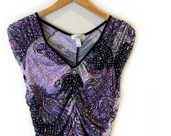 Boho Top, Paisley Top, Hippie Top, Summer Top, Tunic Top, Retro Top, Ruched Top, Party Top, Sparkly Top