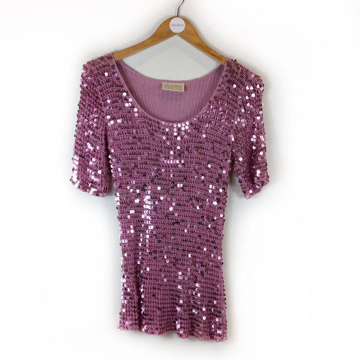 Image of Crochet Top, Vintage Retro S Boho Festival Sequin Hippie Party Festive Top