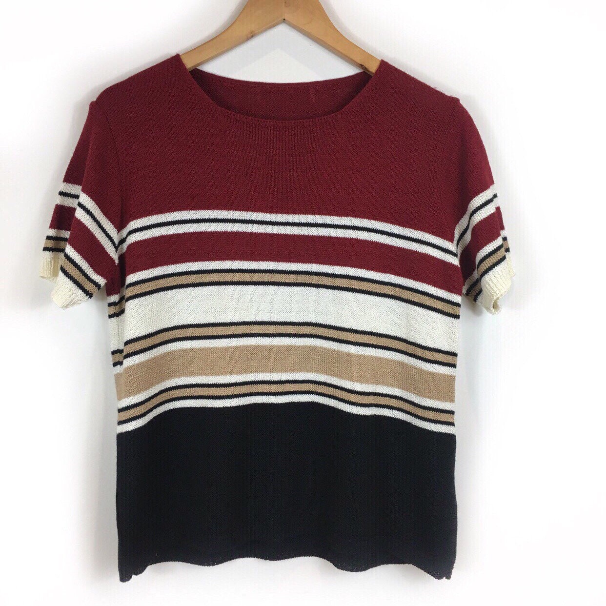 Image of Boho Top, Striped Vintage Knitted S Hippie Chic Abstract Jumper