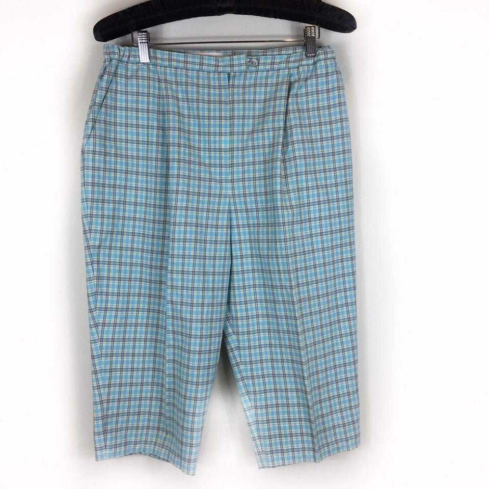 Image of Vintage Trousers, S Plaid Cropped Capri Tartan Pants, Summer