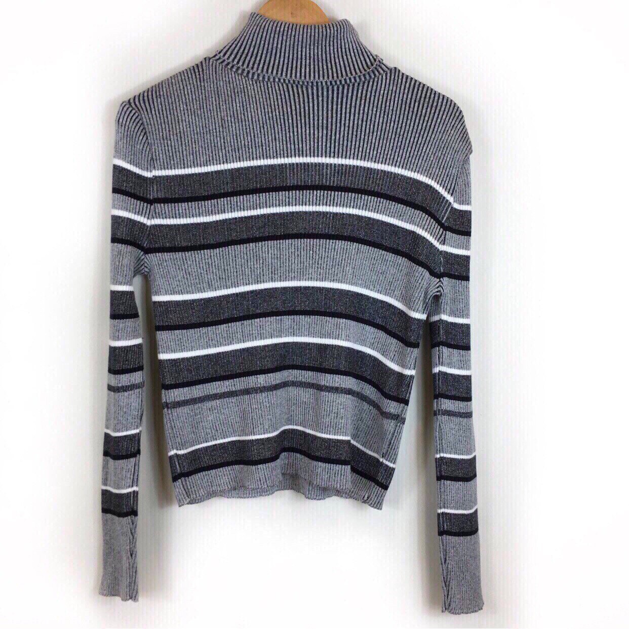 Image of Turtleneck Jumper, Striped Boho Retro S High Neck Ribbed Sweater, Winter Jumper