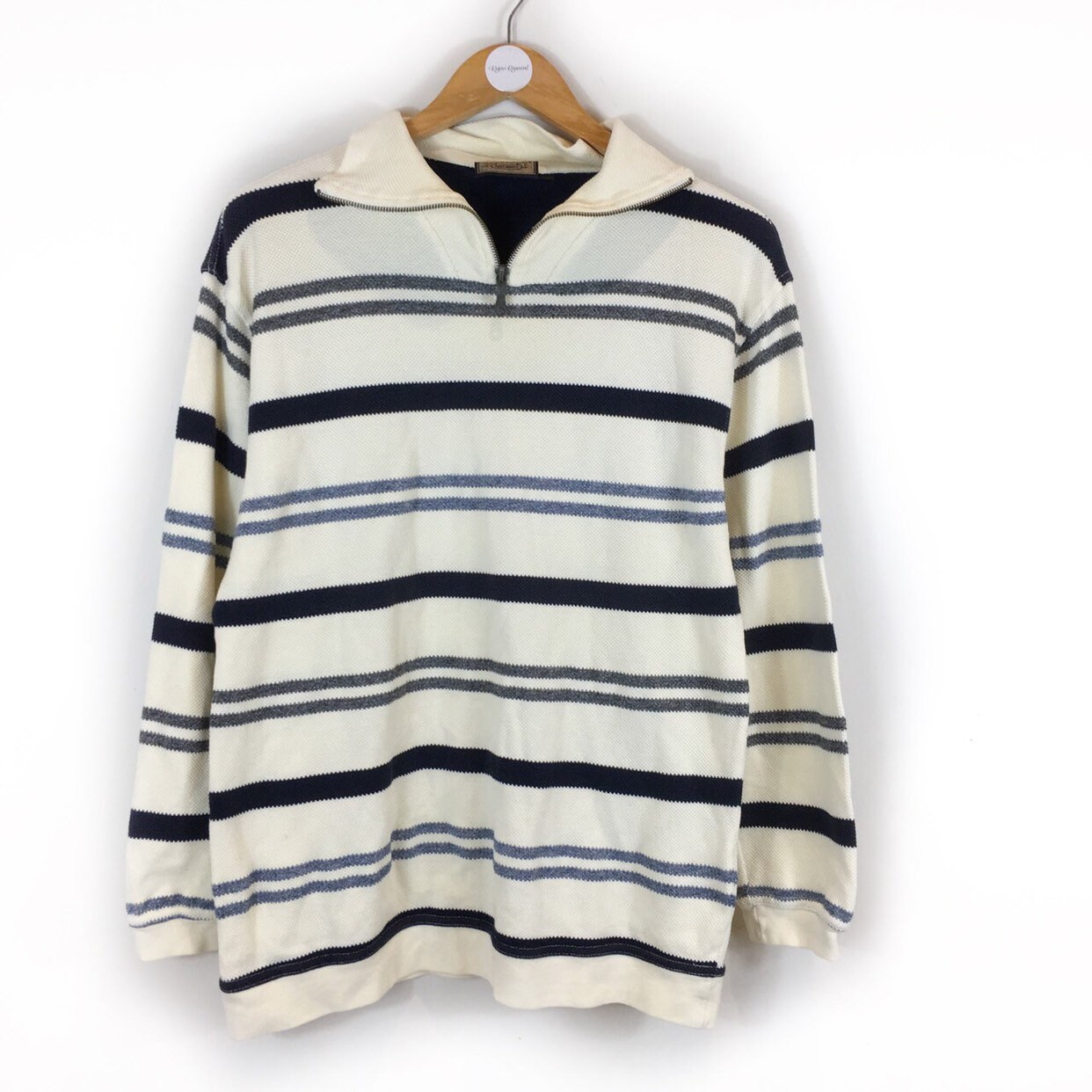 Image of Vintage Sweatshirt, Striped Quarter Zip 90S Retro Men’S Jumper