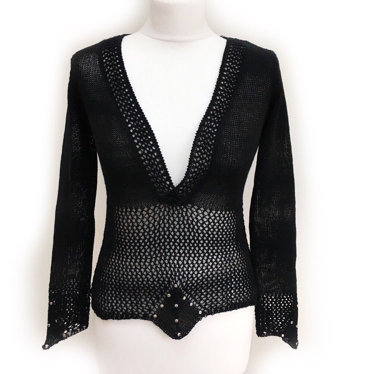 Image of Boho Top, Crochet Vintage Hippie S Retro Festival Striped Black Party YK