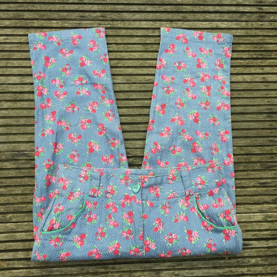 Image of Floral Trousers, Boho Polka Dot Cropped Hippie Retro Summer Capri