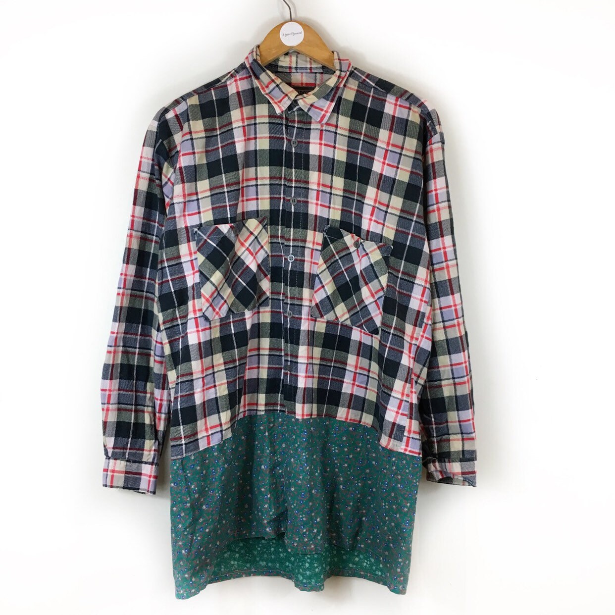 Image of Plaid Shirt, Vintage Floral Retro Grunge S Tunic Top, Top