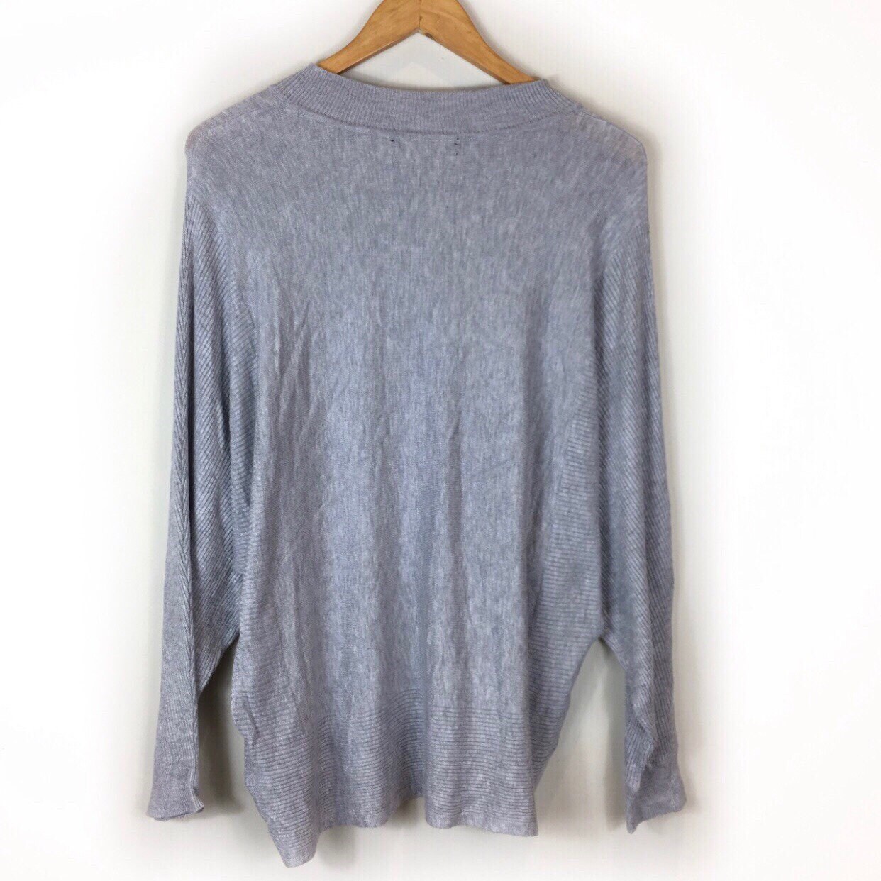 Image of Boho Jumper, Grey Fine Knit Retro Jumper Top, Ribbed Batwing Knitted Top