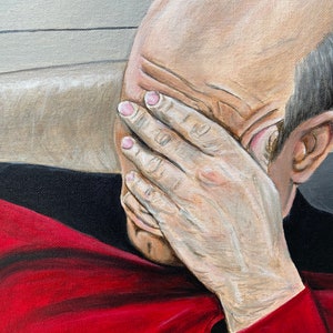 Picard Facepalm Patrick Stewart as Jean-Luc Picard in Deja Q afbeelding 2