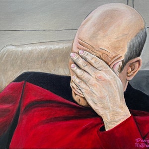 Picard Facepalm Patrick Stewart as Jean-Luc Picard in Deja Q afbeelding 1