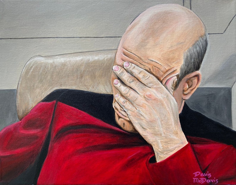 Picard Facepalm Patrick Stewart as Jean-Luc Picard in Deja Q afbeelding 1