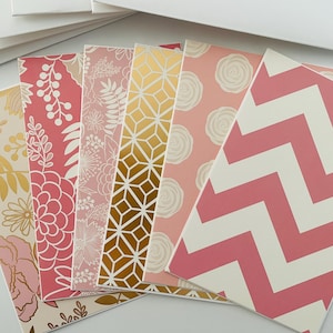 Pink Floral Card Set | Blank Greeting Cards with Envelopes | Pink Gold Stationery | Gift for Her | Office Accessories | 5 Pink Notecards.