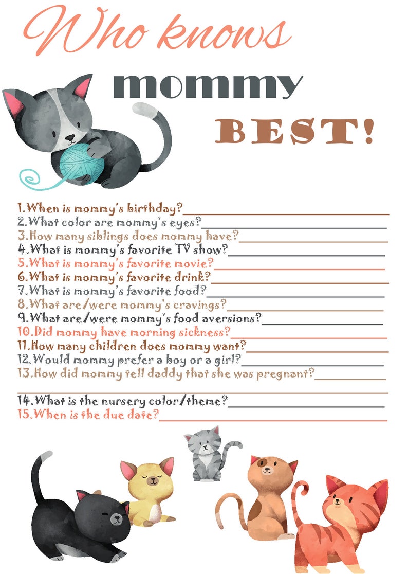 Who Knows Mom To Be Best Kitten Games Baby Shower Quiz Etsy Who Knows Mom To Be Best Kitten Games Baby Shower Quiz Etsy