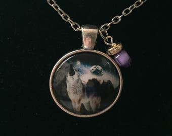 Handmade Howling Wolf Purple Necklace with Pendant