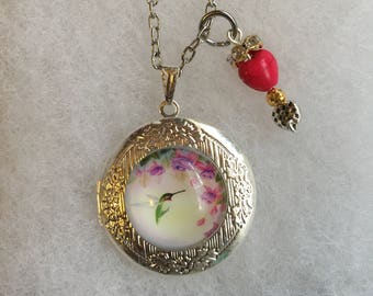 Handmade Humming Bird Locket Necklace and Charm