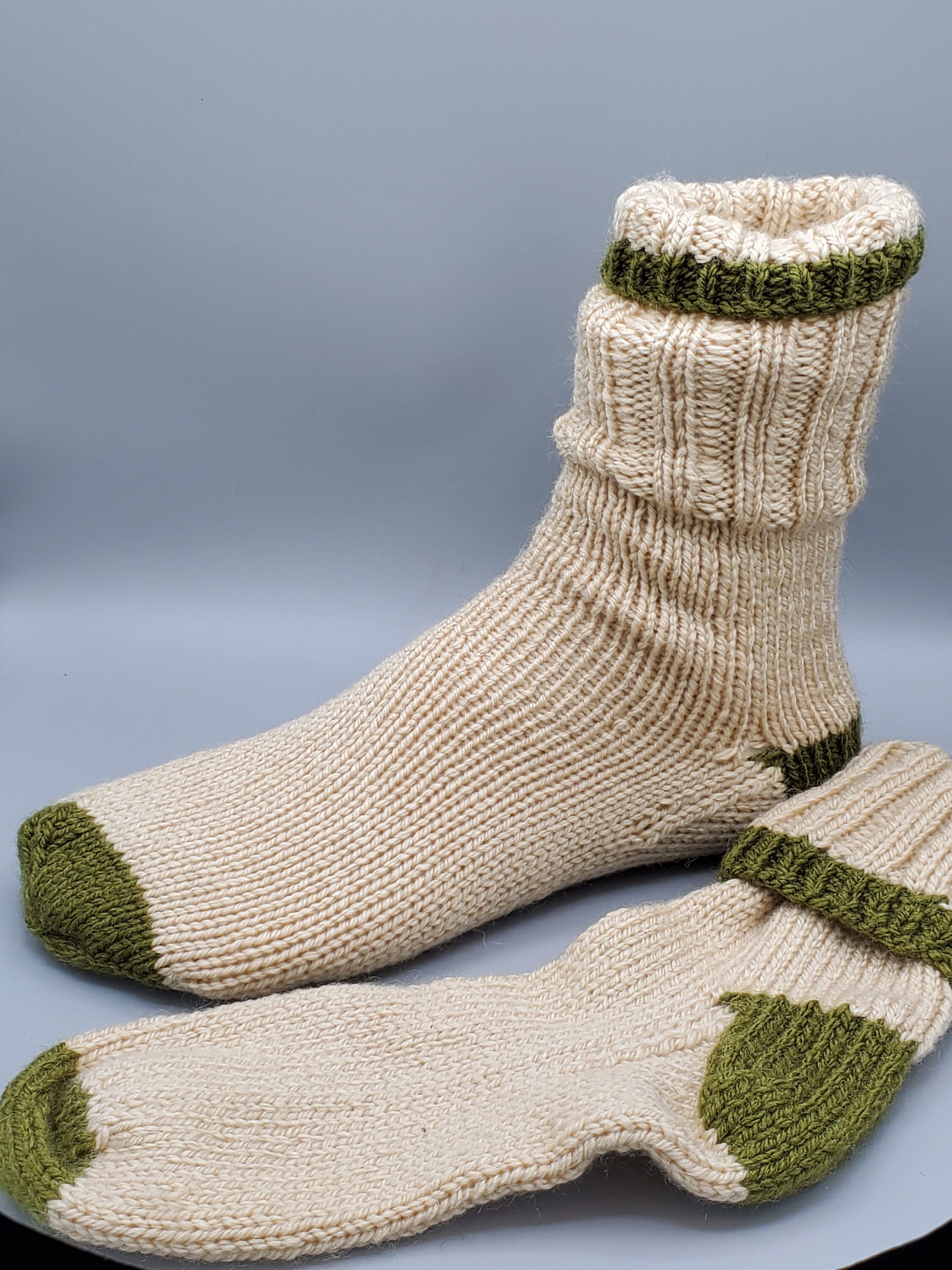 Handmade Ladies Knitted Acrylic Socks Tan and green Etsy