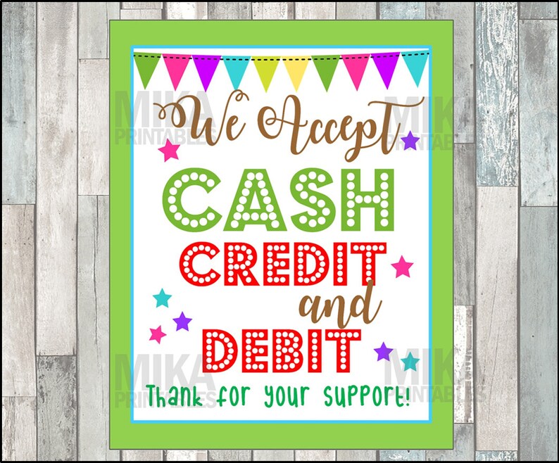 We Accept Cash Credit and Debit Cards Sign Cookie Booth | Etsy