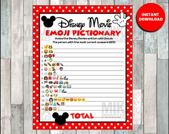 Movie EMOJI Pictionary Children's Birthday Party Game, Mickey theme, ANSWERS included, Instant Download