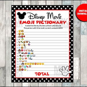 Movie EMOJI Pictionary Children&#39;s Birthday Party Game, Mickey theme, ANSWERS included, Instant Download