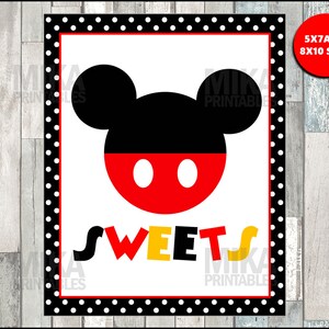 印刷可能なミッキーマウス 5x7 および 8x10 のスイーツ サイン、即時ダウンロード