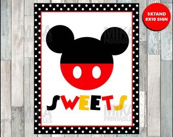 Printable Mickey Mouse Printable 5x7 and 8x10 Sweets Sign, INSTANT DOWNLOAD