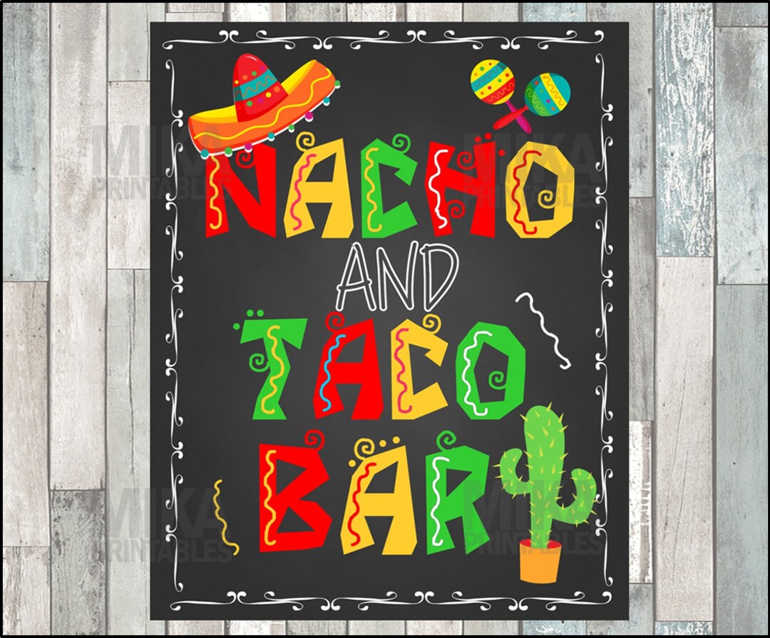 Fiesta Party Nacho & Taco Bar Sign, Fiesta Chalkboard Sign, Birthday ...