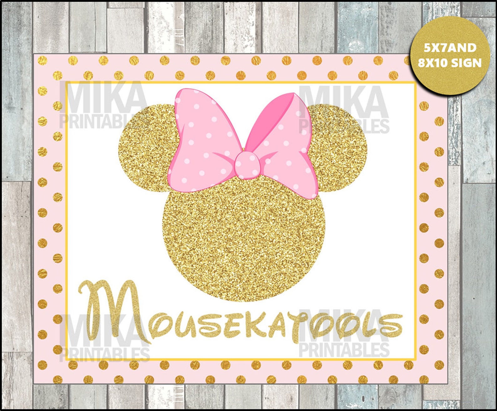 Printable Pink & Gold Glitter Minnie Mouse 5x7 and 8x10 Etsy