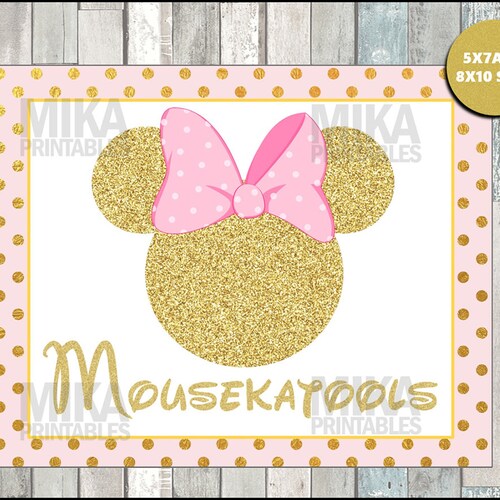 Printable Pink and Gold Glitter Minnie Mouse 5x7 and 8x10 - Etsy