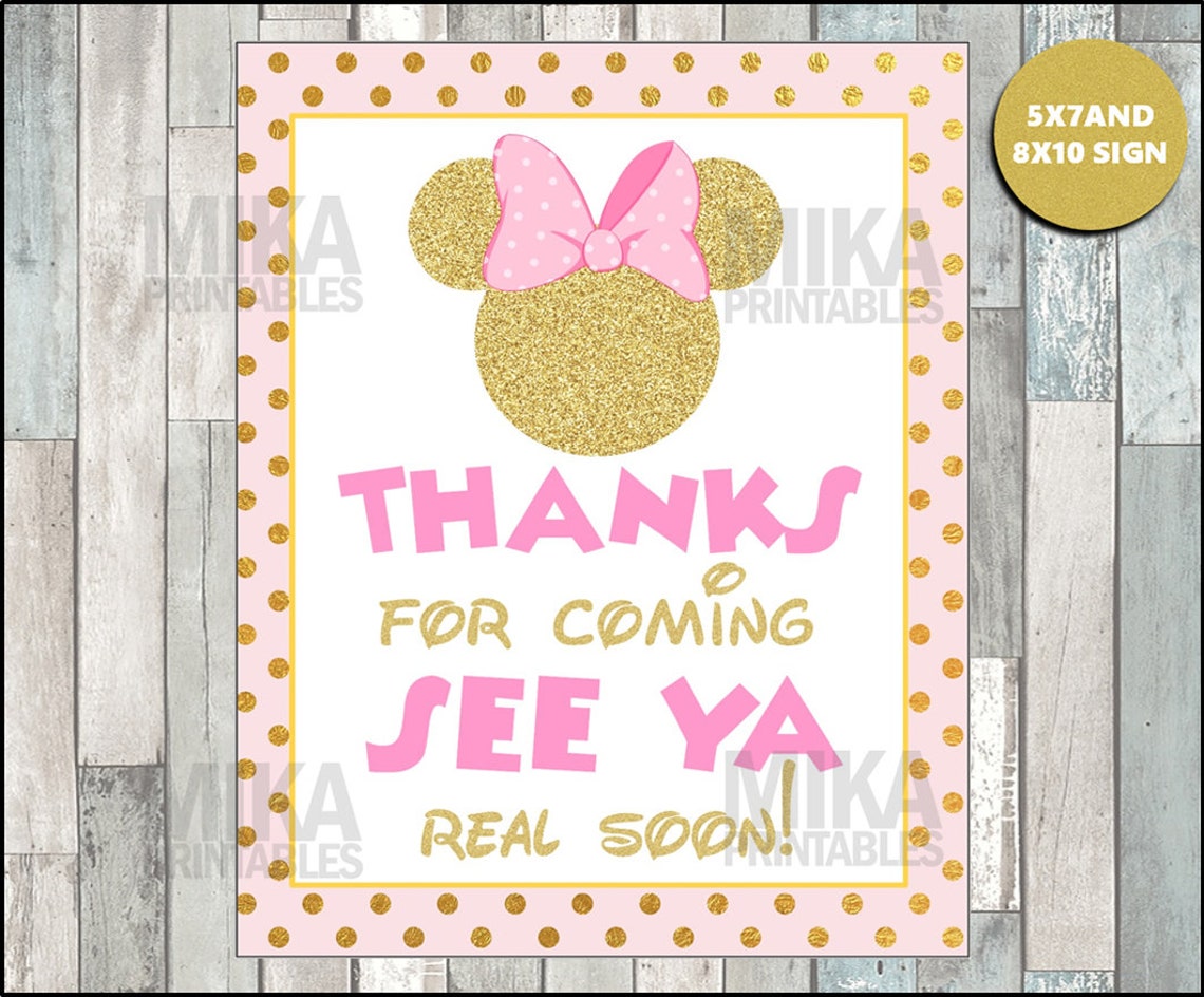 Printable Pink and Gold Glitter Minnie Mouse 5x7 and 8x10 - Etsy