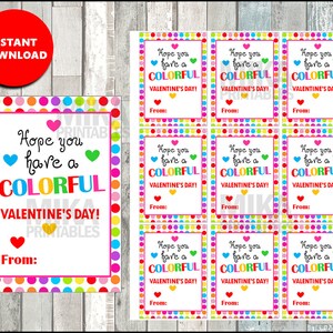 Hope You Have a Colorful Valentine&#39;s Day, Valentine Crayon Stickers, Colorful Valentine Tags, Watercolor Valentine Hearts