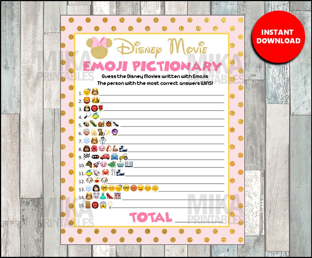 Disney Movie EMOJI Pictionary Baby Shower Game, Mickey Themed, ANSWERS ...