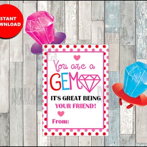You&#39;re a gem valentine cards, valentine tags to go with ring pops, ring pop gummies, printable, instant download