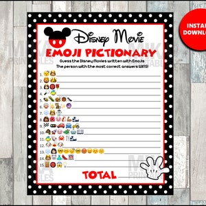 Movie EMOJI Pictionary Children&#39;s Birthday Party Game, Mickey theme, ANSWERS included, Instant Download
