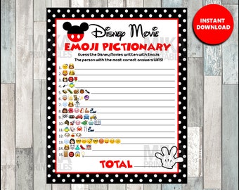 Movie EMOJI Pictionary Children's Birthday Party Game, Mickey theme, ANSWERS included, Instant Download