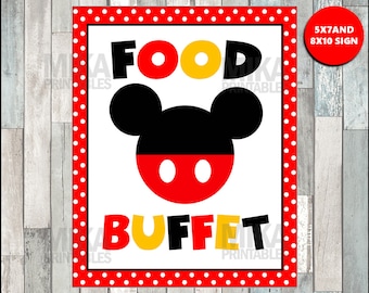 Printable Mickey Mouse Food Buffet 5x7 and 8x10 Party Sign, INSTANT DOWNLOAD