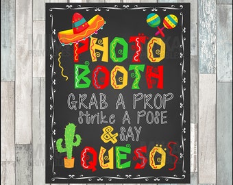 Printable wedding Photo Booth Fiesta sign in chalkboard style, children's fiesta birthday sign, mexican photo booth sign mexican fiesta sign