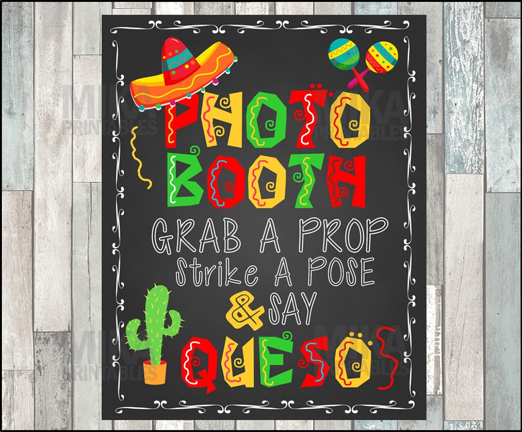 Printable wedding Photo Booth Fiesta sign in chalkboard style | Etsy