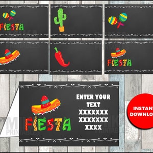 Cartes de tente fiesta mexicaine, étiquettes de nourriture, cartes de buffet, étiquettes de nourriture, étiquettes, tableau noir, fichier de téléchargement instantané