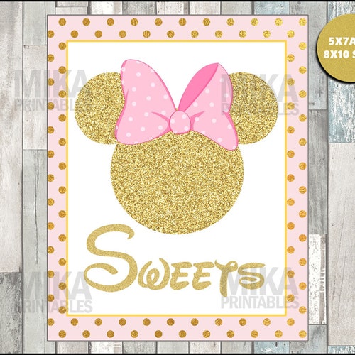 Printable Pink & Gold Glitter Minnie Mouse 5x7 and 8x10 Etsy