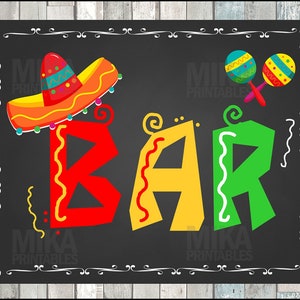 Mexican bar sign, Printable Fiesta bar sign, Cinco de Mayo party sign, Mexican Wedding, Birthday Fiesta, Fiesta Party Sign, Instant download