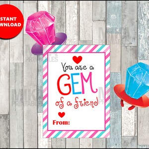 You&#39;re a gem valentine cards, valentine tags to go with ring pops, ring pop gummies, printable, instant download