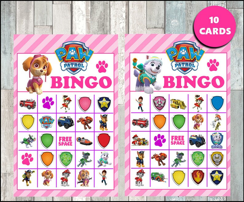 Paw Patrol Bingo Game Printable 10 different Cards Party Etsy