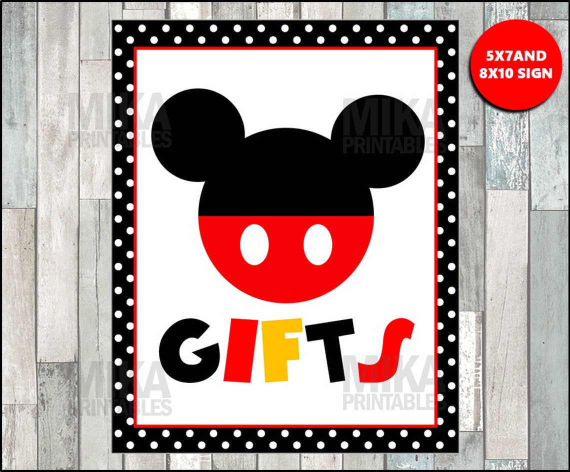 Printable Mickey Mouse 5x7 and 8x10 Gifts Party Sign INSTANT | Etsy