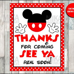 Printable Mouse 5x7 and 8x10 Thanks for Coming See Ya Real Soon Sign, INSTANT DOWNLOAD