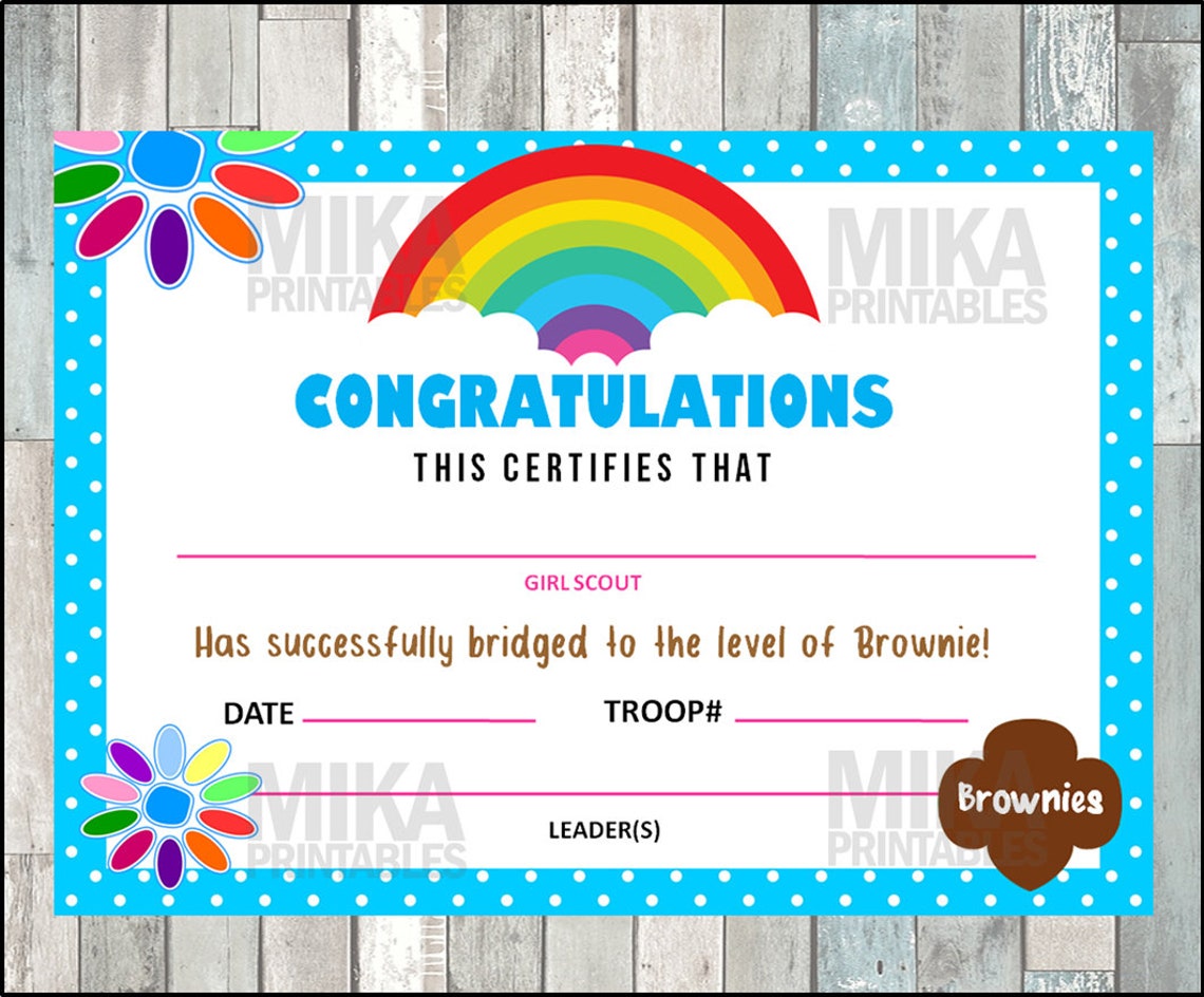 Daisy to Brownie Girl Scout Bridging Certificate Printable | Etsy